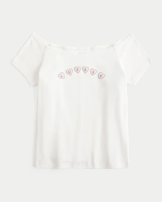 Off-the-Shoulder Cutesy Graphic Tee