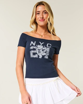 Off-the-Shoulder NYC Graphic Tee