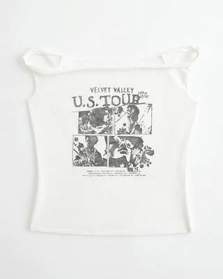 Twisted Off-the-Shoulder Velvet Valley Graphic Tee