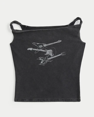 Twisted Off-the-Shoulder Guitar Graphic Tee