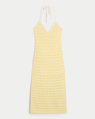 Crochet-Style Halter Midi Dress