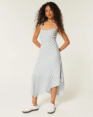 Asymmetrical Crepe Open-Back Midi Slip Dress