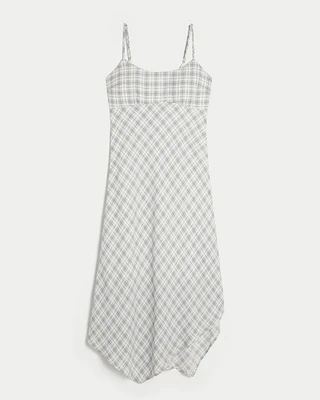 Asymmetrical Crepe Open-Back Midi Slip Dress