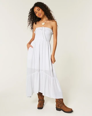 Strapless Asymmetrical Hem Maxi Dress