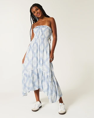 Strapless Asymmetrical Hem Maxi Dress