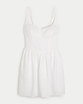 Side-Smocked Linen Blend Mini Dress