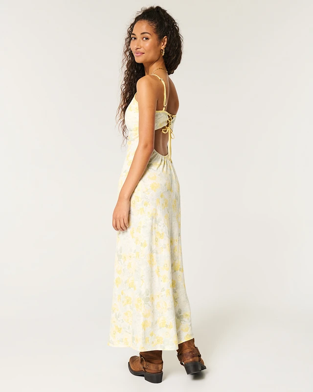 Hol Linen-Blend Open Back Slip Midi Dress | Liberty Center