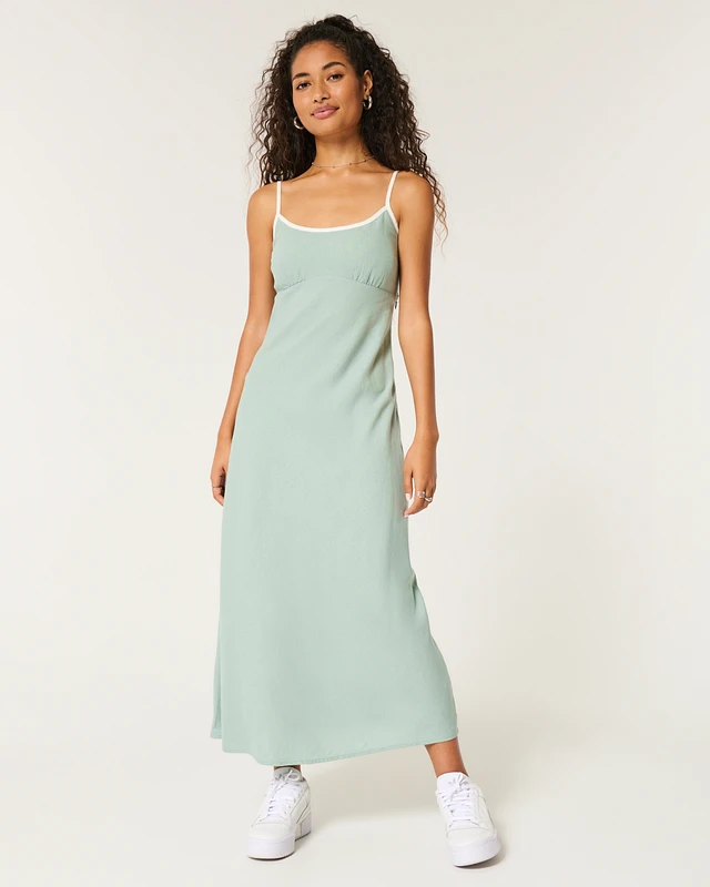 Hol Linen-Blend Open Back Slip Midi Dress | Liberty Center