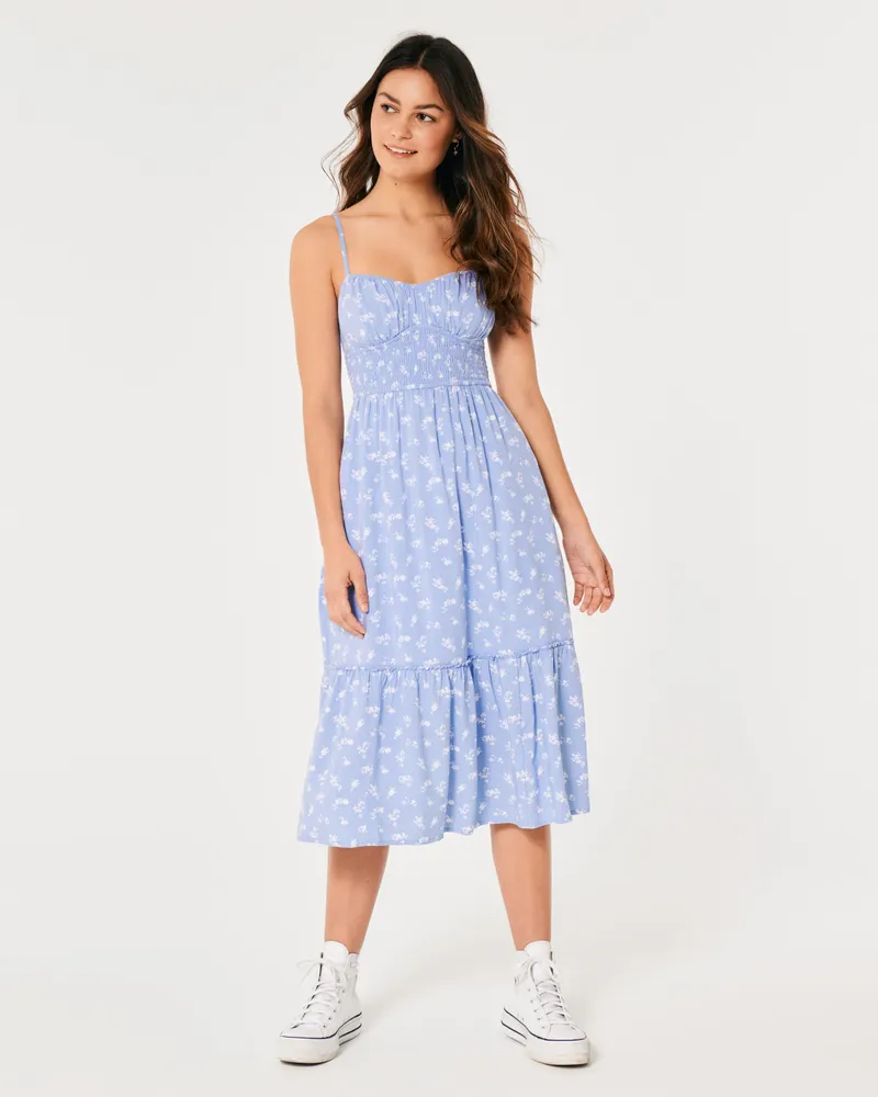 Hollister Smocked Waist Sweetheart Midi Dress