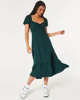 Short-Sleeve Channeled Midi Dress
