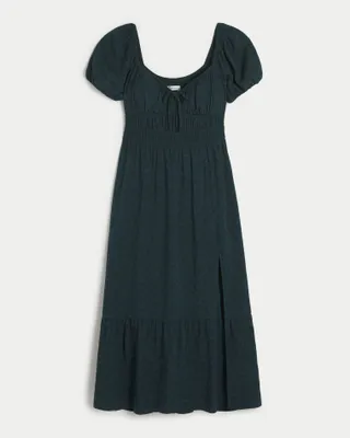 Short-Sleeve Channeled Midi Dress