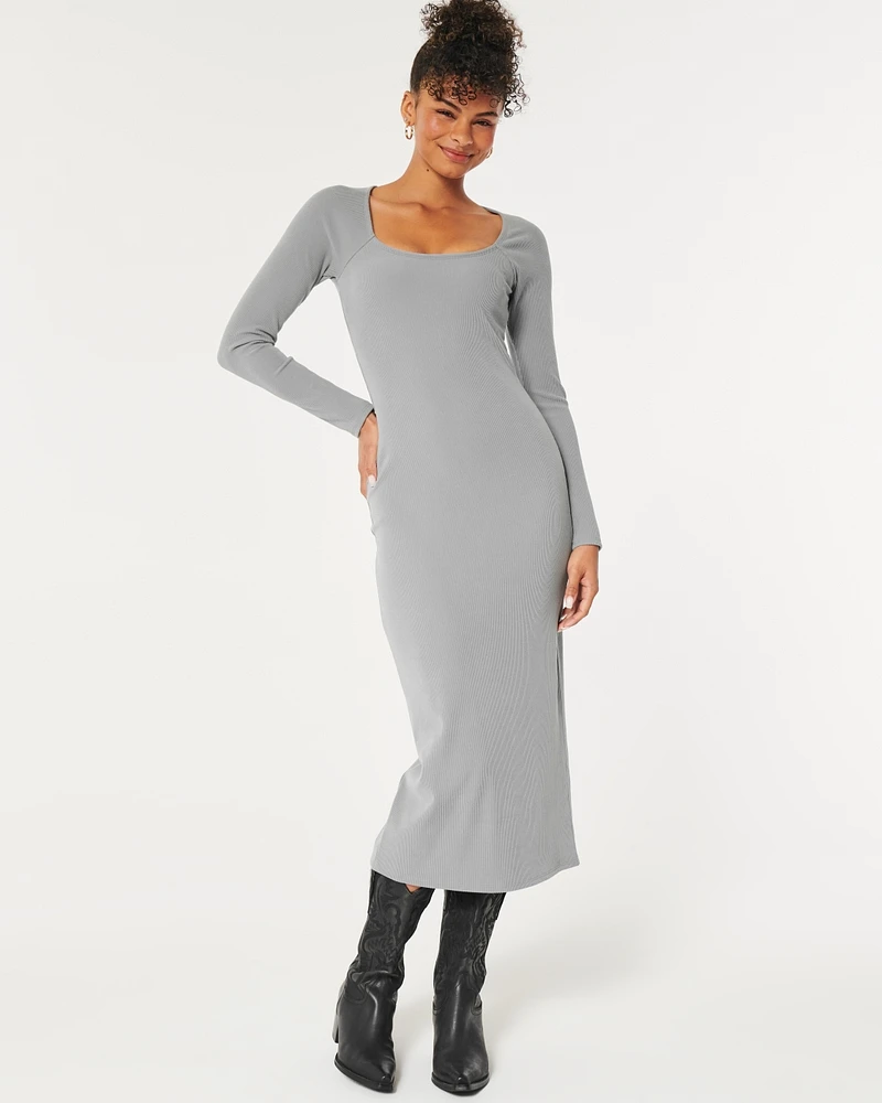 Long-Sleeve Ribbed Midi Dress