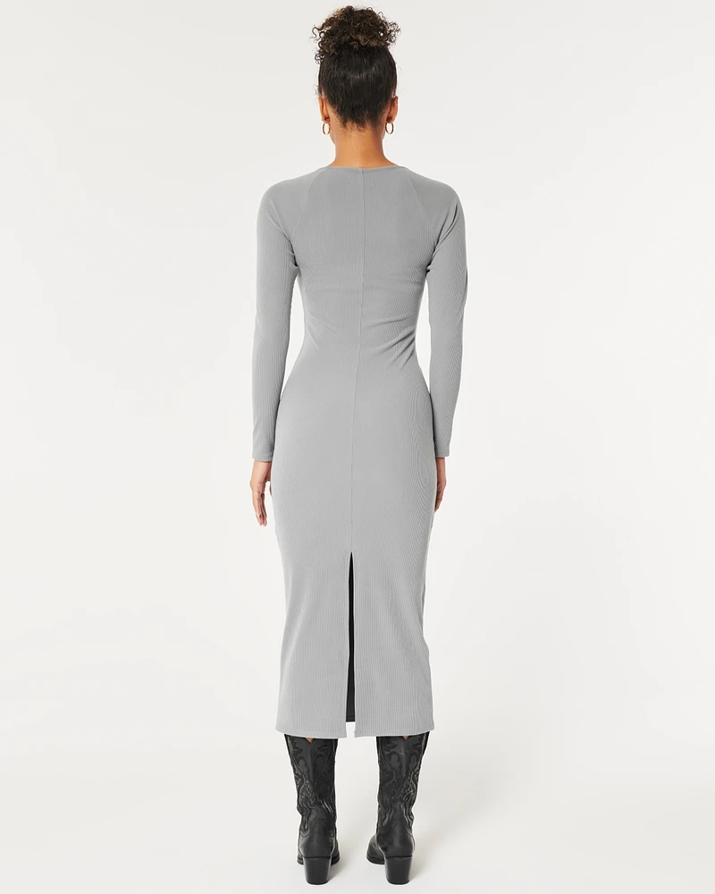 Long-Sleeve Ribbed Midi Dress