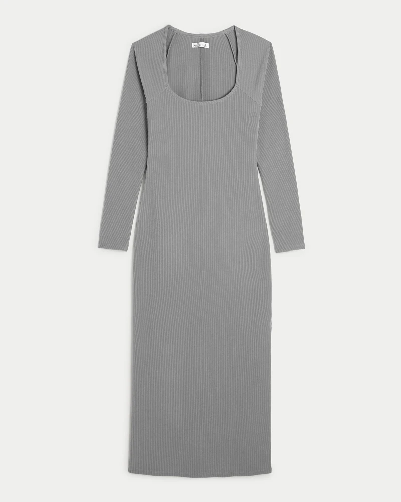 Long-Sleeve Ribbed Midi Dress