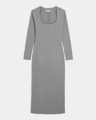 Long-Sleeve Ribbed Midi Dress