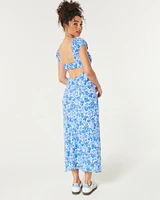 Crepe Cap Sleeve Open Back Midi Dress