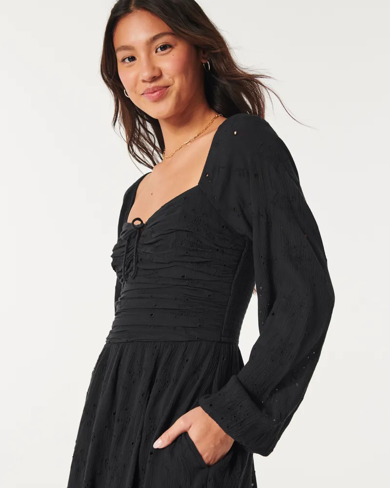 ASOS DESIGN Fuller bust flutter sleeve mini beach dress with channelled tie  waist in black