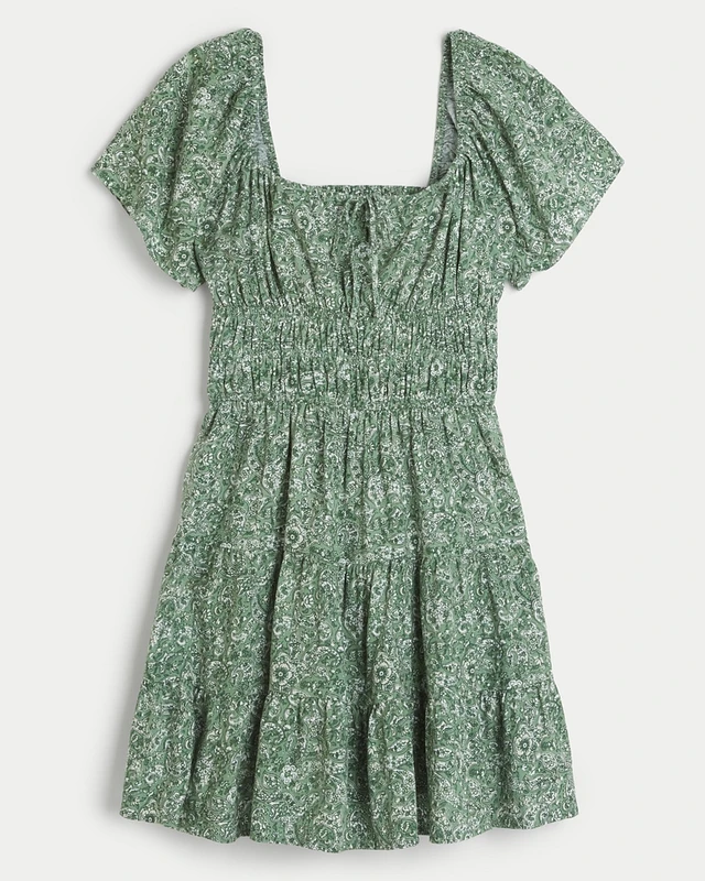 hollister green dress Hollister NWT Green and White Flower Print Mini Dress Size XS