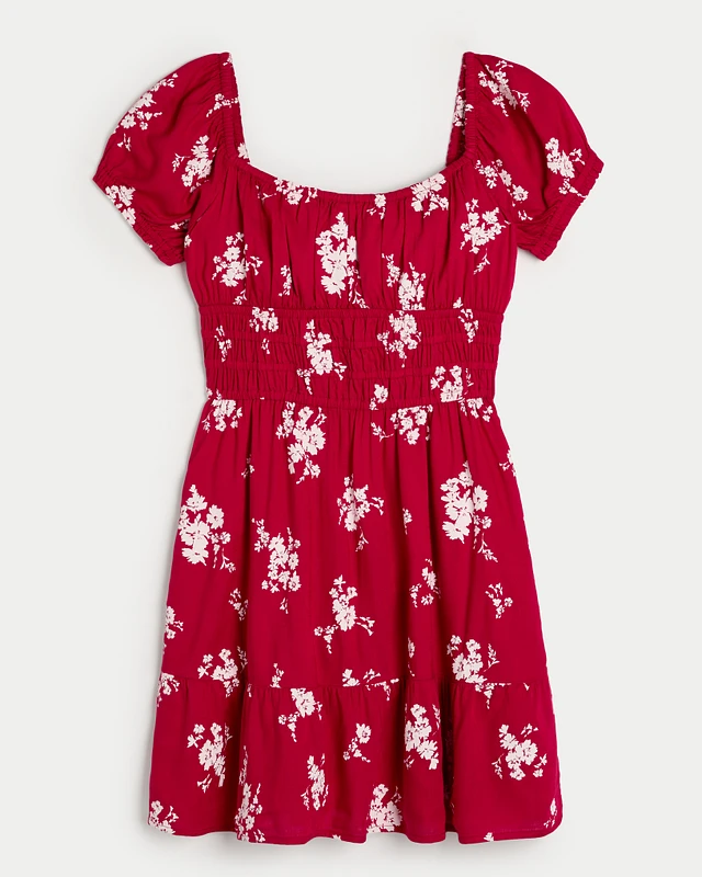 short-sleeve channeled waist mini dress Hollister Co. CHANNELED WAIST MINI DRESS - Day dress - shocking pink/pink