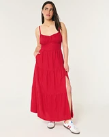 Linen-Blend Open Back Maxi Dress