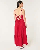 Linen-Blend Open Back Maxi Dress