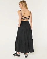 Linen Blend Open Back Maxi Dress