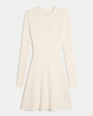 Ribbed Skater Mini Sweater Dress