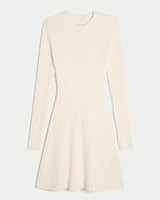 Ribbed Skater Mini Sweater Dress