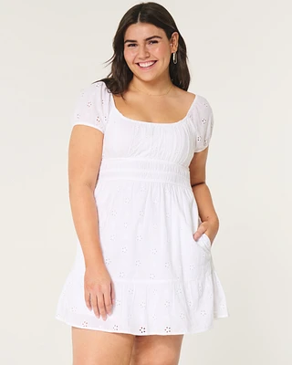 Short-Sleeve Channeled Waist Mini Dress