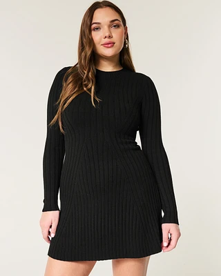 Ribbed Skater Mini Sweater Dress