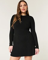 Ribbed Skater Mini Sweater Dress