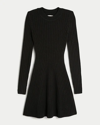 Ribbed Skater Mini Sweater Dress