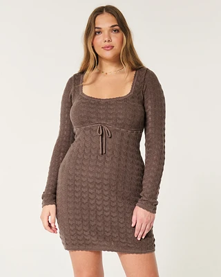 Long-Sleeve Crochet-Style Mini Dress