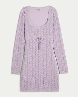Long-Sleeve Crochet-Style Mini Dress