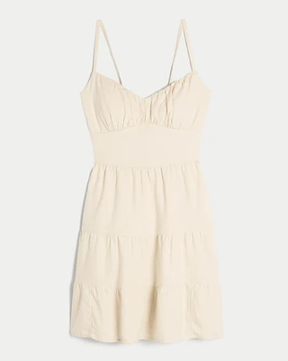 Open Back Linen-Blend Mini Dress