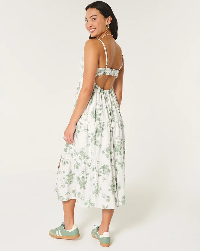 Hollister Midi Dress Hollister Short Sleeve Milkmaid Midi Slit Dress In  Pink Floral