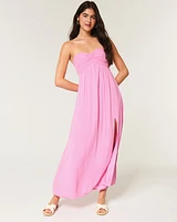 Twist Bust Strapless Midi Dress