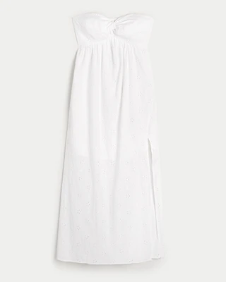 Twist Bust Eyelet Strapless Midi Dress