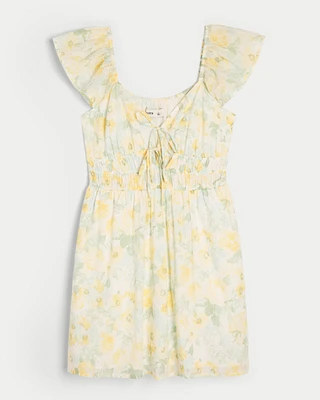 Flutter Sleeve Double-Tie Skort Dress