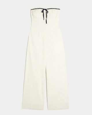 Linen-Blend Strapless Jumpsuit