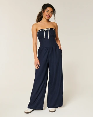 Linen-Blend Strapless Jumpsuit