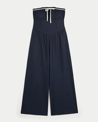 Linen-Blend Strapless Jumpsuit