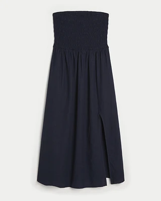 Strapless Linen-Blend Midi Dress