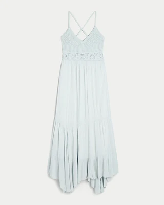 Crochet-Style Mix V-Neck Maxi Dress