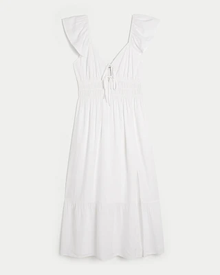 Flutter Sleeve Double-Tie Midi Dress