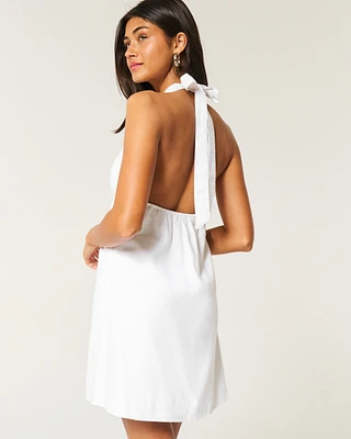 Open Back Linen-Blend Halter Dress