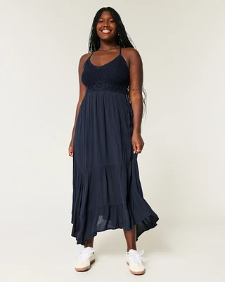 Mixed Fabric Crochet-Style Maxi Dress