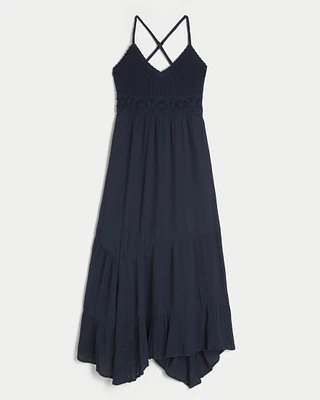 Mixed Fabric Crochet-Style Maxi Dress