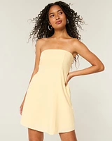 Linen-Blend Strapless Mini Dress