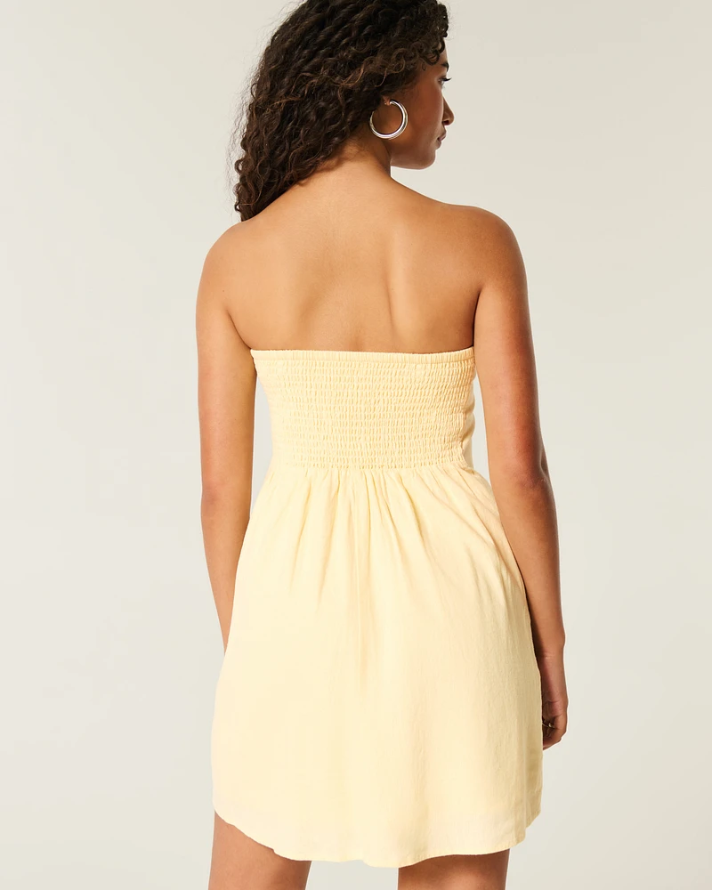 Linen-Blend Strapless Mini Dress